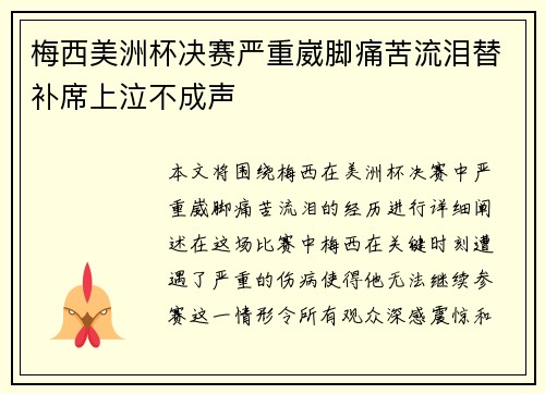 梅西美洲杯决赛严重崴脚痛苦流泪替补席上泣不成声